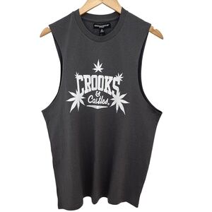 Crooks & Castles Men’s Leaves Graphic Sleeveless Muscle T-Shirt Medium